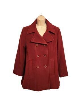 Jason Kole Red Wool Blend Double Breasted Peacoat Large